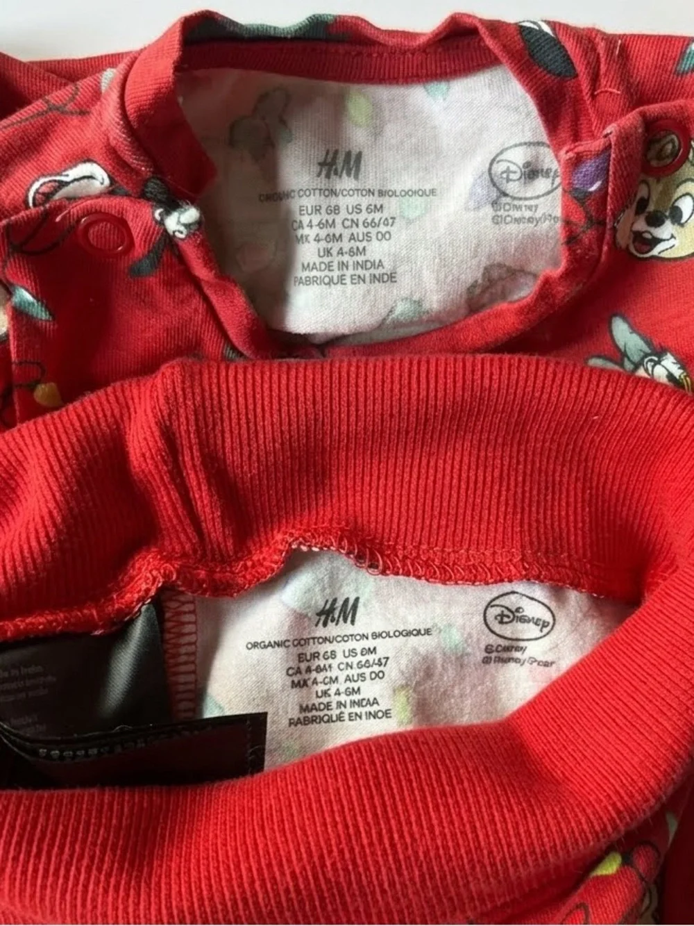 H&M Disney Mickey & Friends Christmas Pajama Set 4-6M Red Holiday